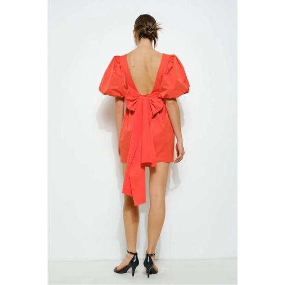 Orange Asymmetrical Puff Sleeve Sundress - Picture 1 of 5